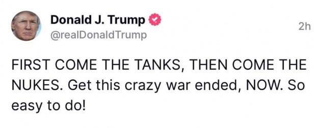 Сначала танки, потом ядерное оружие», - экс-президент США Дональд Трамп заявил, что после того, как Запад поставит Украине танки, война может разгореться до ядерных ударов