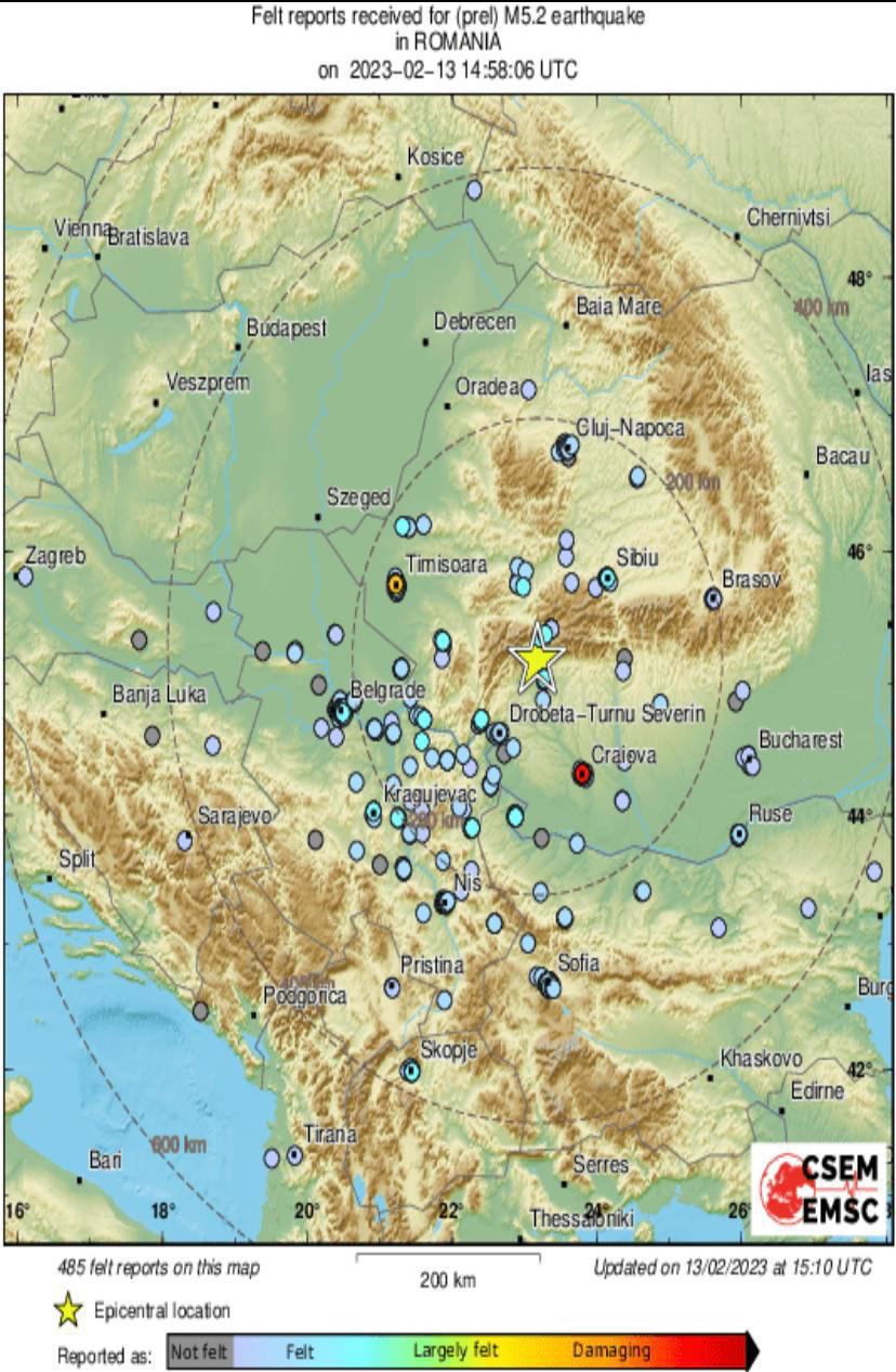 Землетрясение магнитудой 5,2 произошло в Румынии