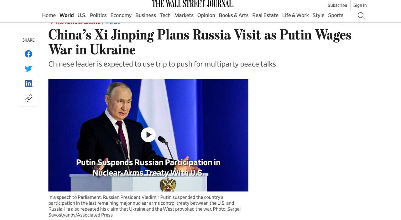 Си Цзиньпин планирует в ближайшие месяцы посетить Россию, — The Wall Street Journal