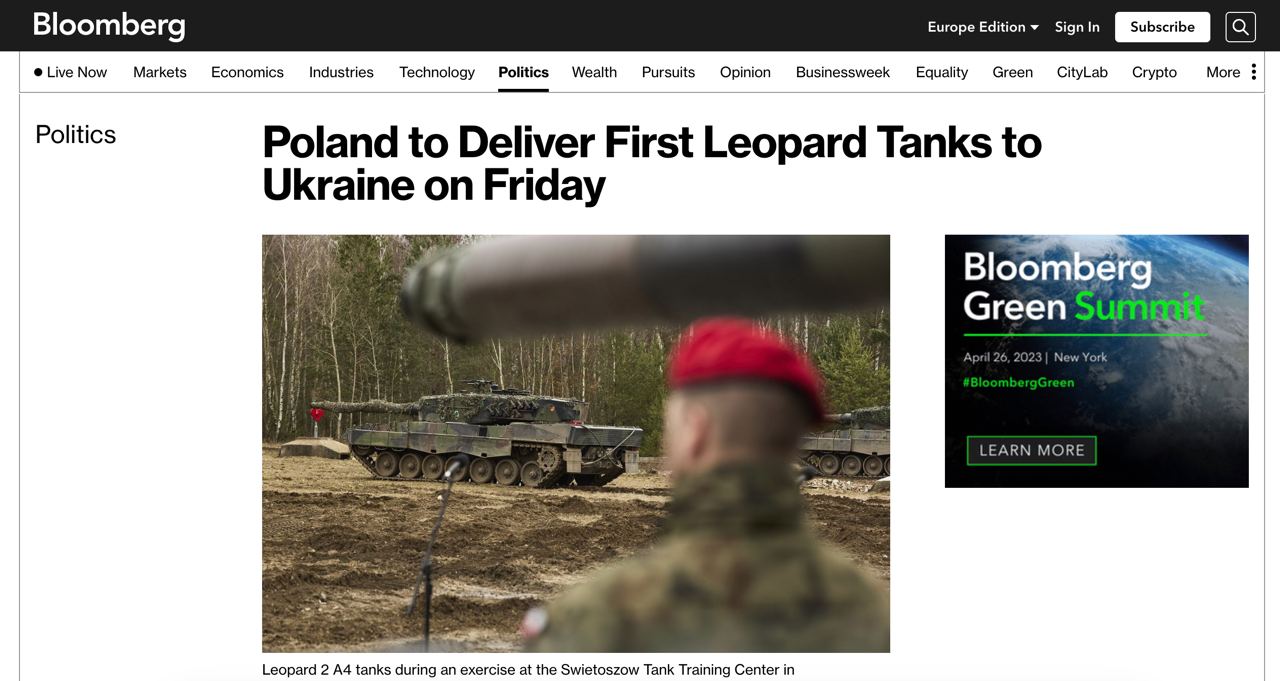 Польша отправит первые танки Leopard-2 Украине уже сегодня, — Bloomberg
