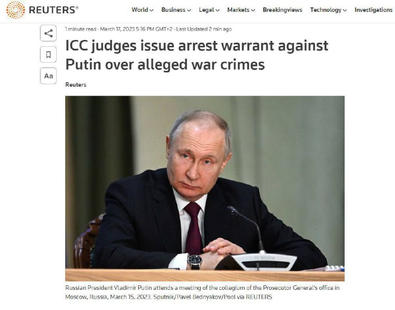 Выдача ордера на арест Путина