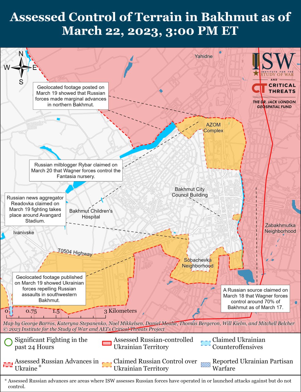 Армия РФ замедляет свое наступление на Бахмут, но наращивают темпы наступления в районе Авдеевки, - ISW