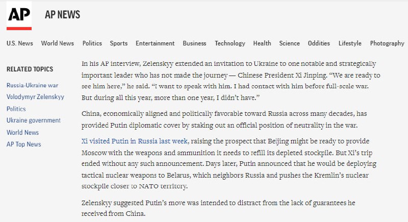 Владимир Зеленский пригласил в Украину главу Китая Си Цзиньпина, - заявил он в интервью Associated Press