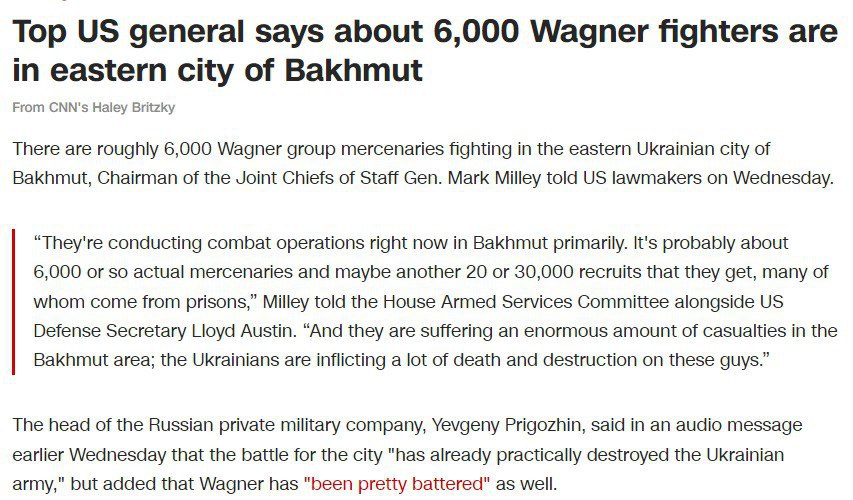В Бахмуте сражаются около 6000 наемников группы «Вагнер» и 20-30 тысяч рекрутов этой ЧВК