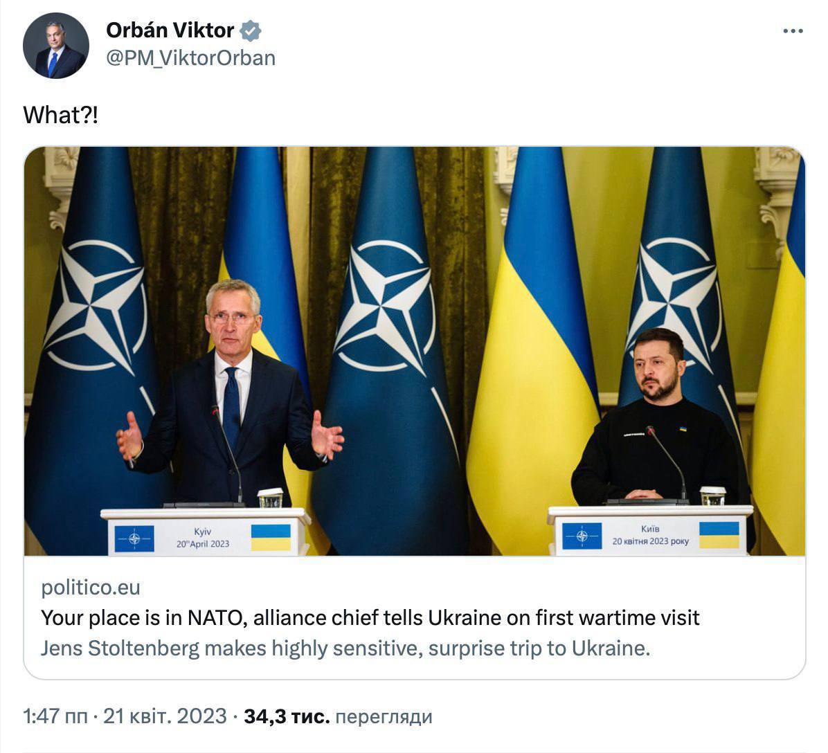 Орбан обурився через заяву генсека НАТО про майбутнє України в Альянсі