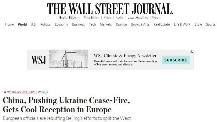 🤬Китай предлагает отдать оккупированные территории РФ и таким образом прекратить войну, – The Wall Street Journal