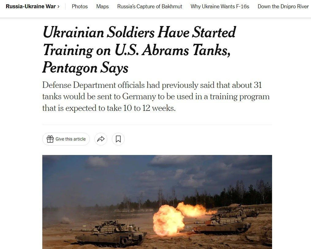 Украинские солдаты начали обучение на танках Abrams, пишет издание The New York Times