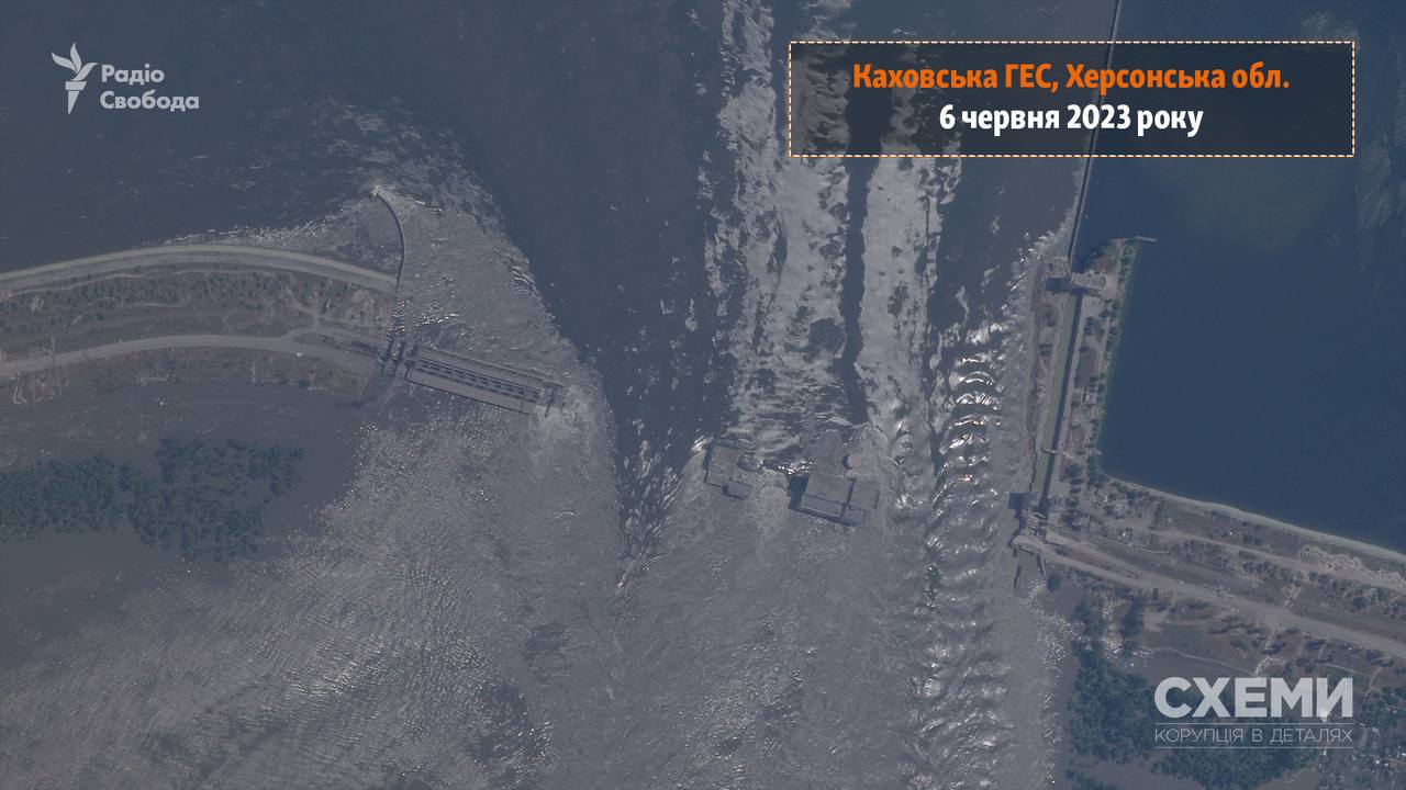 Первый спутниковый снимок разрушенной Каховской