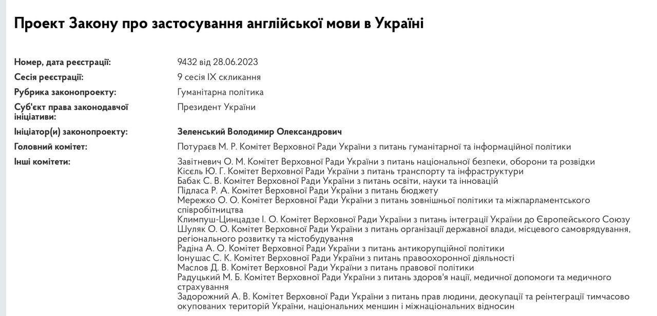 Президент Украины Владимир Зеленский внёс в Верховную Раду законопроект, который официально определит статус английского как языка международного общения