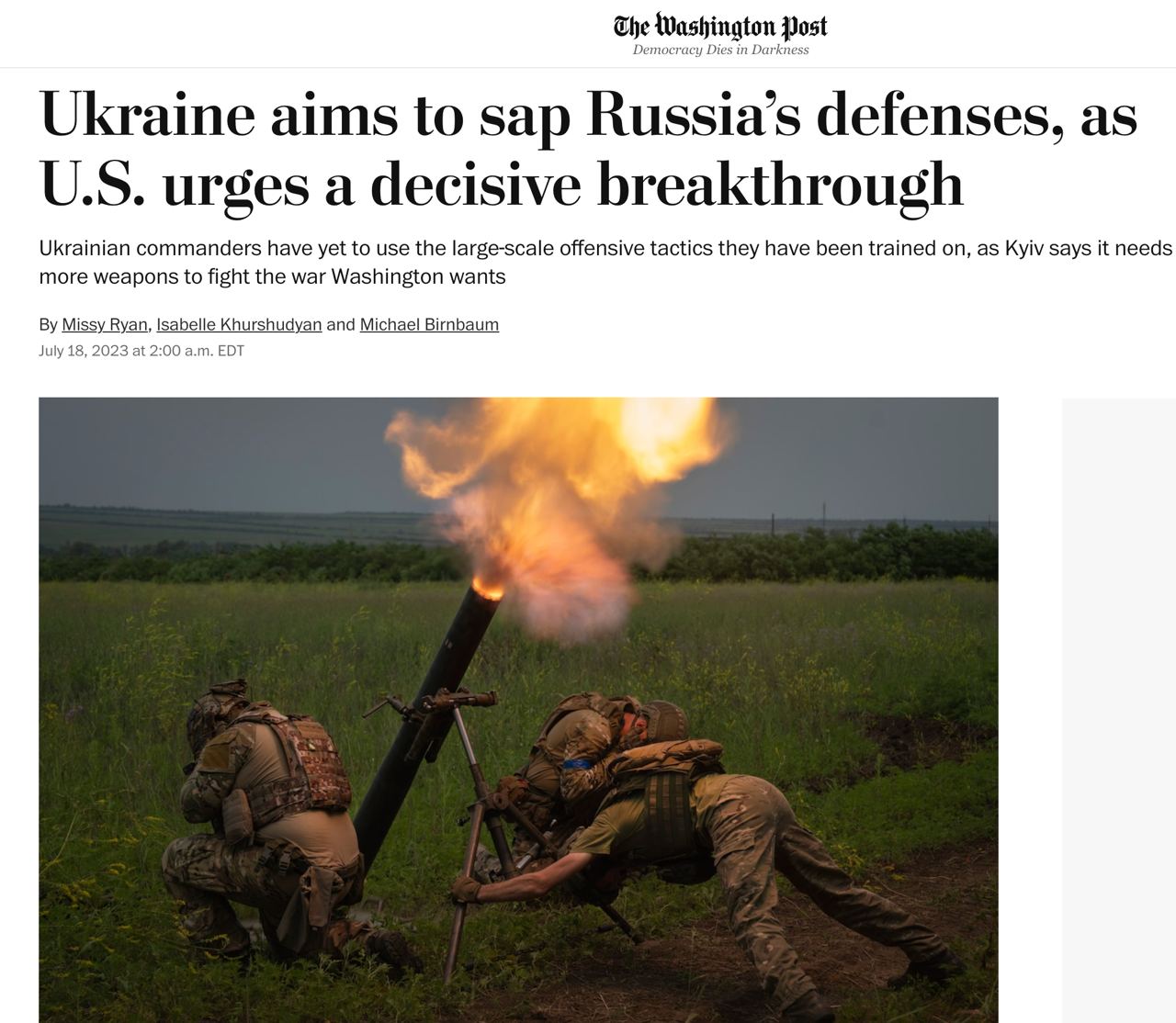 У Білому домі вважають, що передача Україні західної авіації не принесе великої користі під час поточного наступу через розгалужену систему протиповітряної оборони Росії, — The Washington Post 