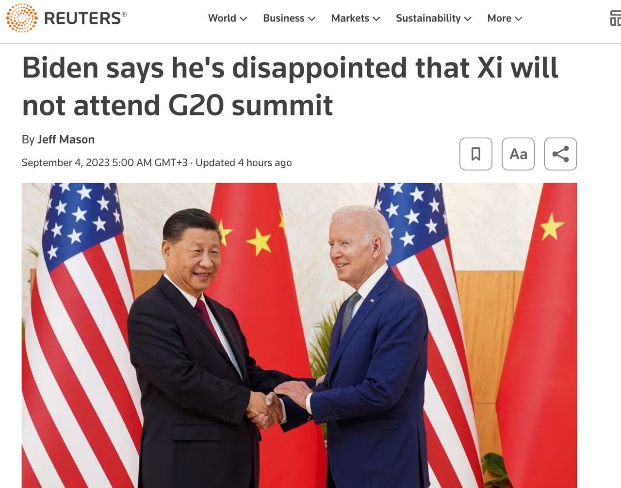 Си Цзиньпин не будет присутствовать на саммите G20 в Индии