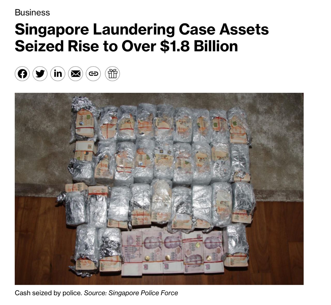Полиция Сингапура конфисковала около $1
