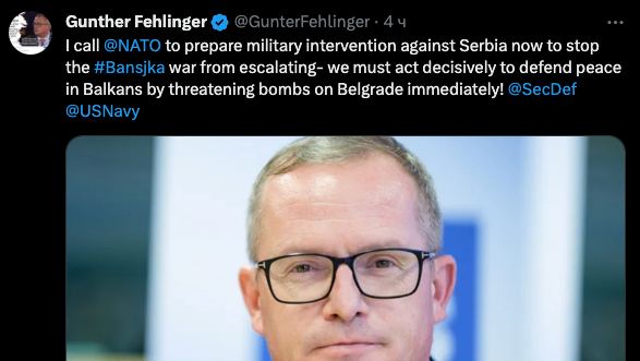 ❗️Председатель Европейского комитета по развитию НАТО Гюнтер Фелингер призвал Альянс нанести удар по Сербии