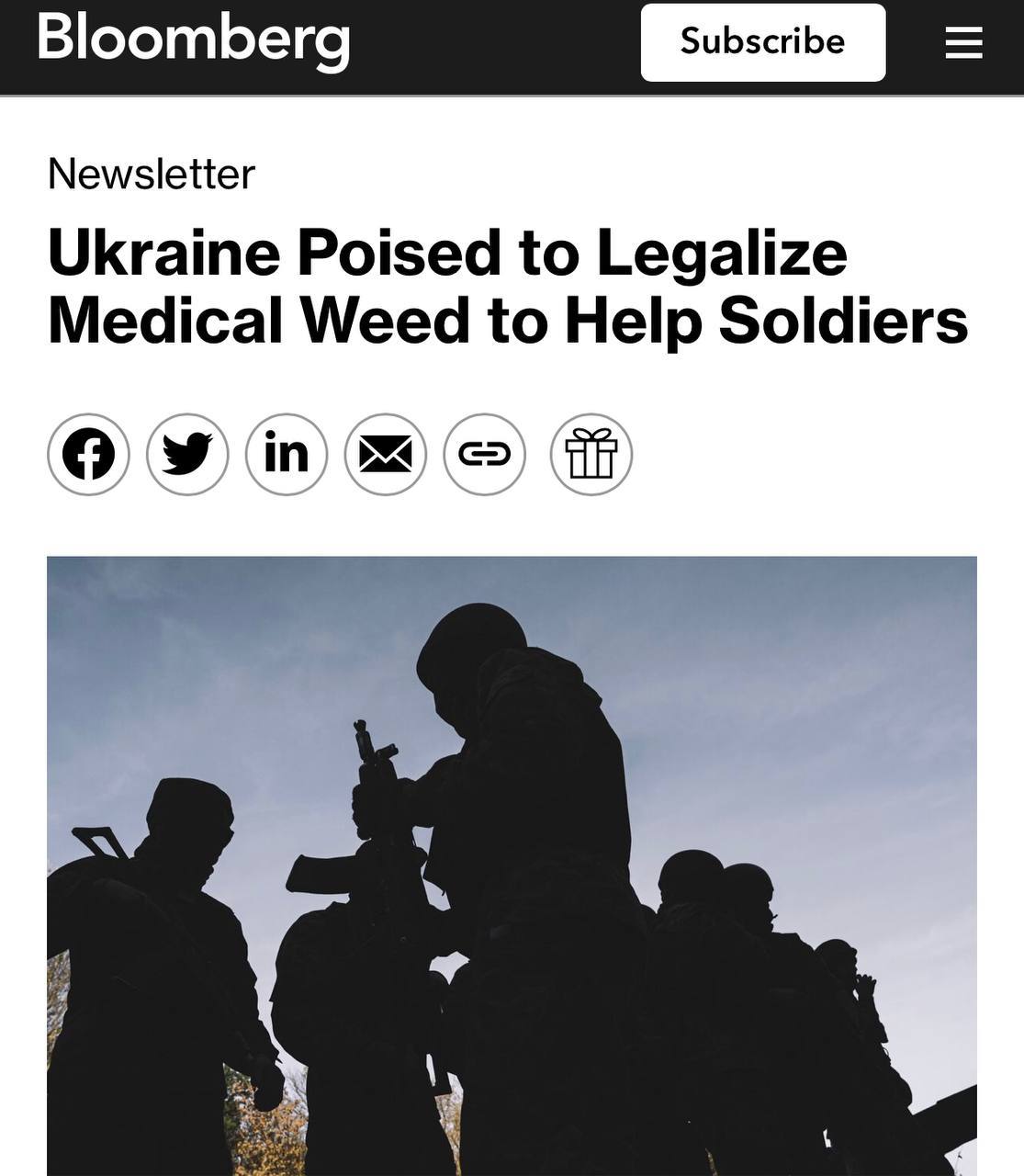Україна готує легалізацію медичного канабісу у листопаді для допомоги солдатам з травмами та ПТСР, — Bloomberg